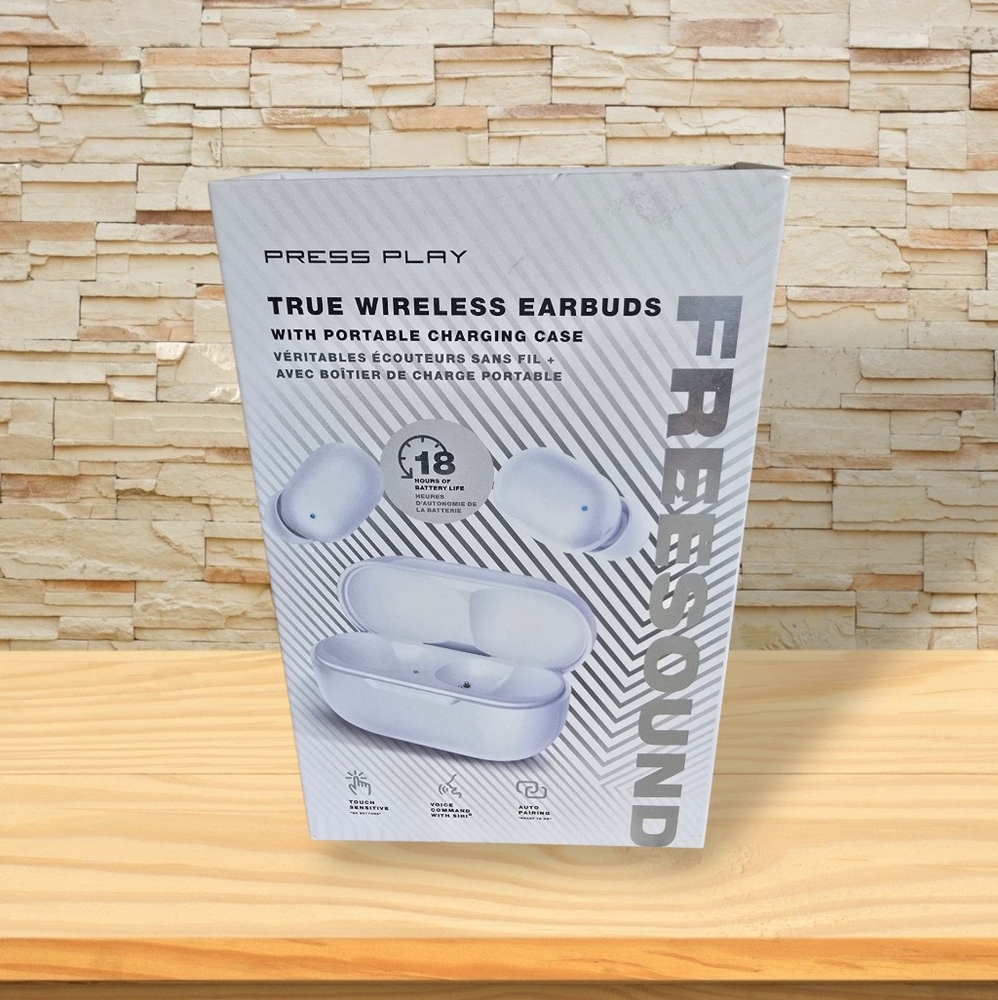 New 🤍 Press Play FREESOUND White True Wireless Earbuds with Charging Case